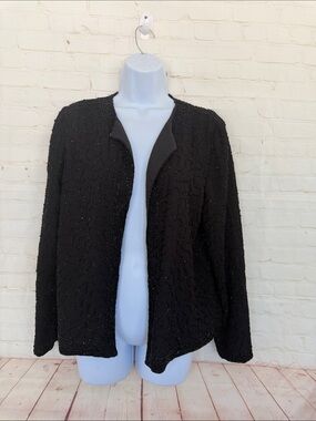 90’s JMD NEW YORK OPEN CARDIGAN BLACK BEJEWELED SIZE MEDIUM COCKTAIL VEGAS